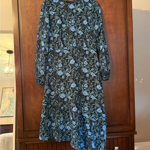 Who What Wear Long Sleeve Floral Dress in Blue and Black